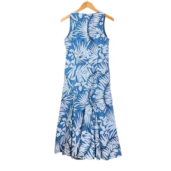 Talbots Vintage Blue Botanical Linen Cotton Sleeveless Fit & Flare Midi Dress - Picture 5 of 10